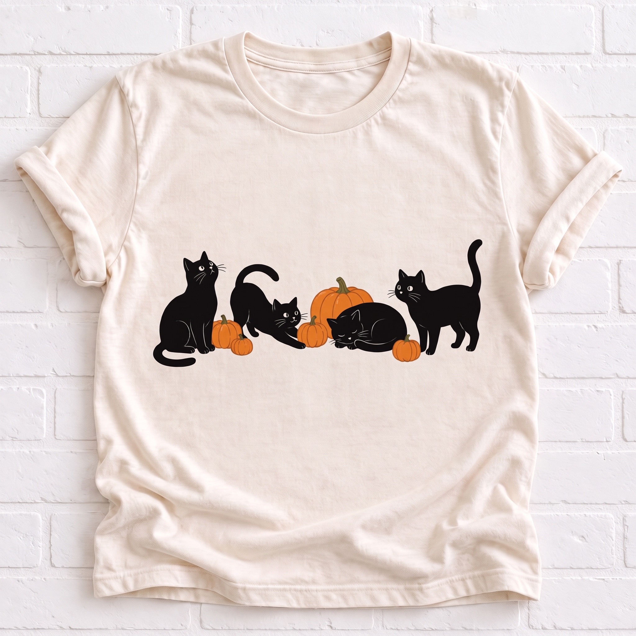 Women's Fall Black Cats and Pumpkins T-Shirt