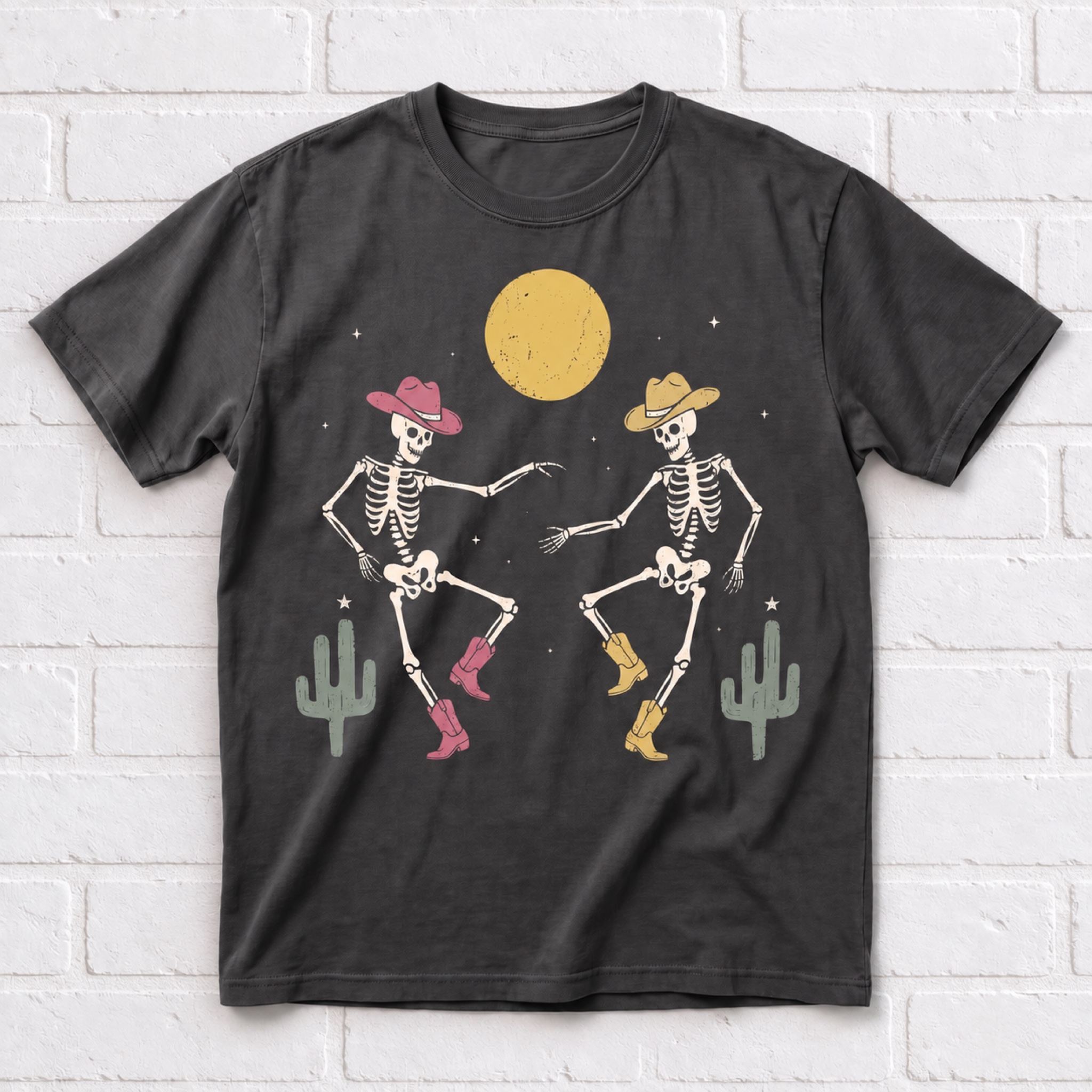 Women's Halloween Dancing Skeleton Cowboys T-Shirt