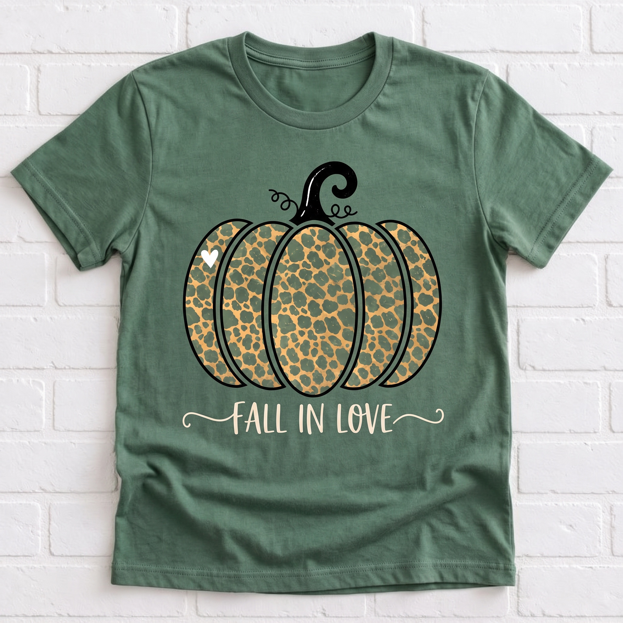 Women's Fall "Fall in Love" Leopard Pumpkin T-Shirt