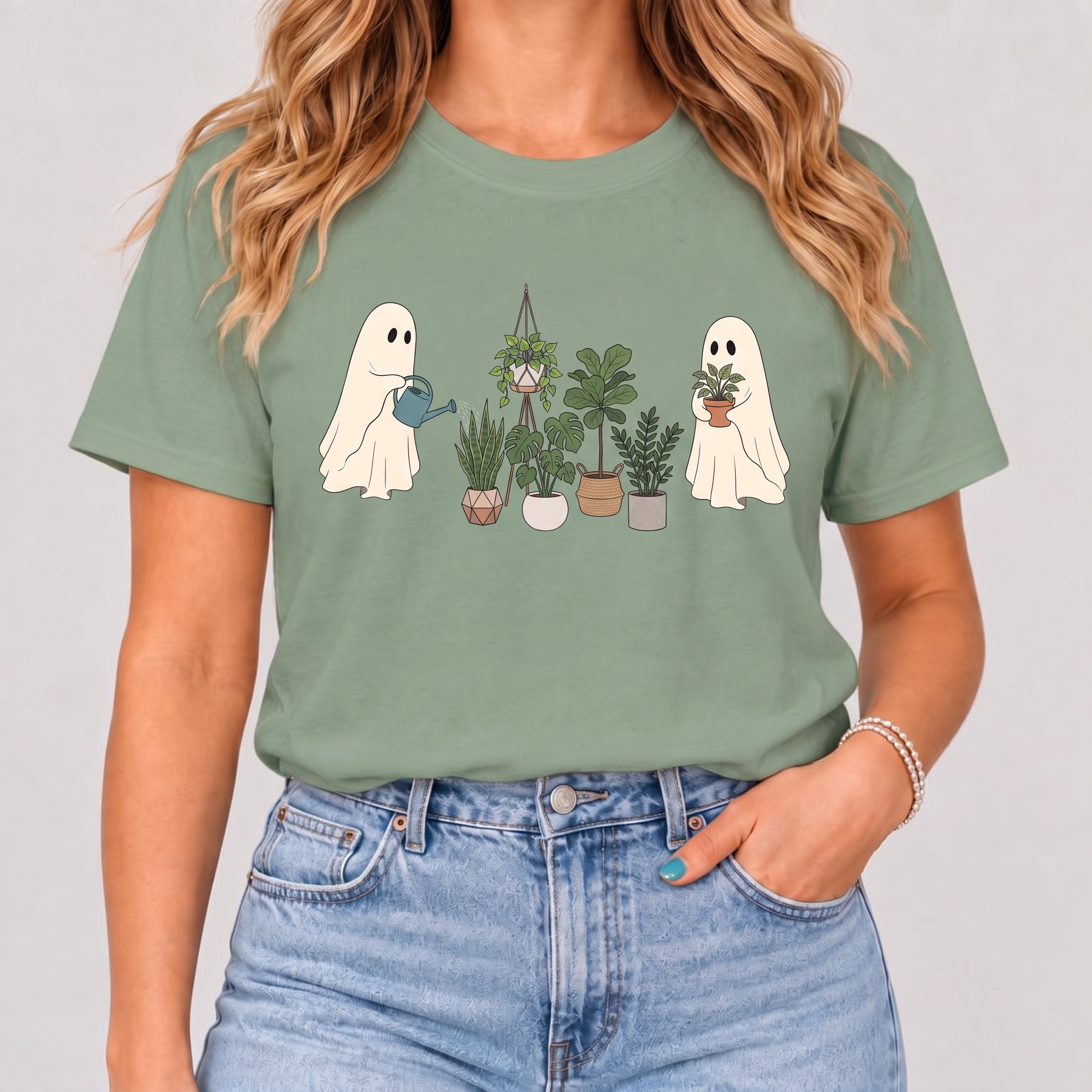 Women's Halloween Ghost Plant Lady T-Shirt