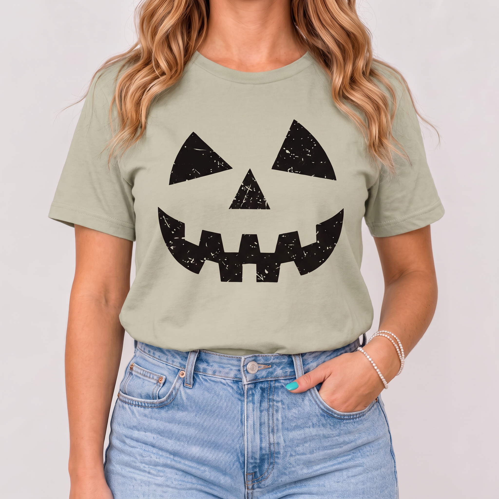 Women's Halloween Jack-o'-Lantern Face T-Shirt