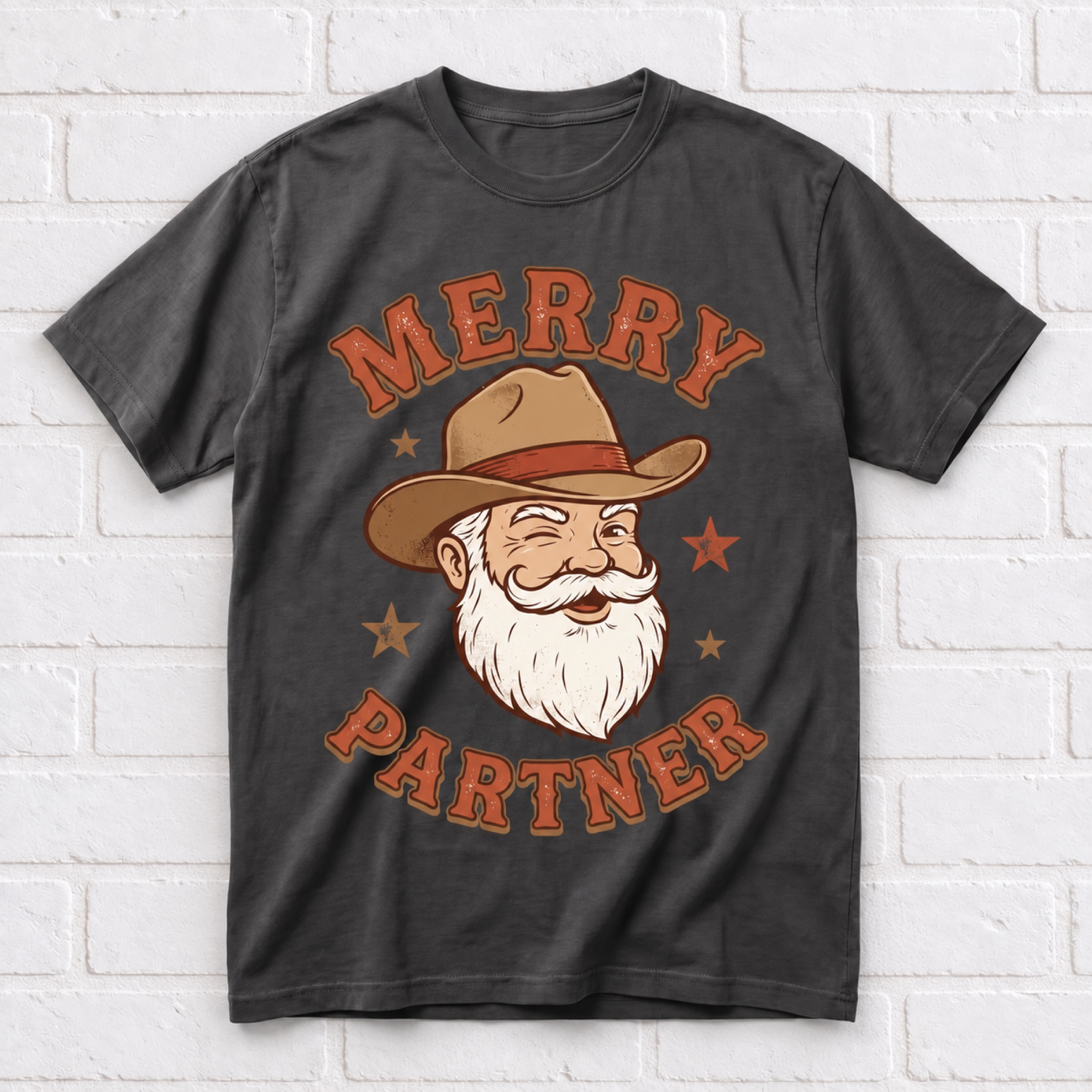 Women's Christmas "Merry Partner" Cowboy Santa T-Shirt