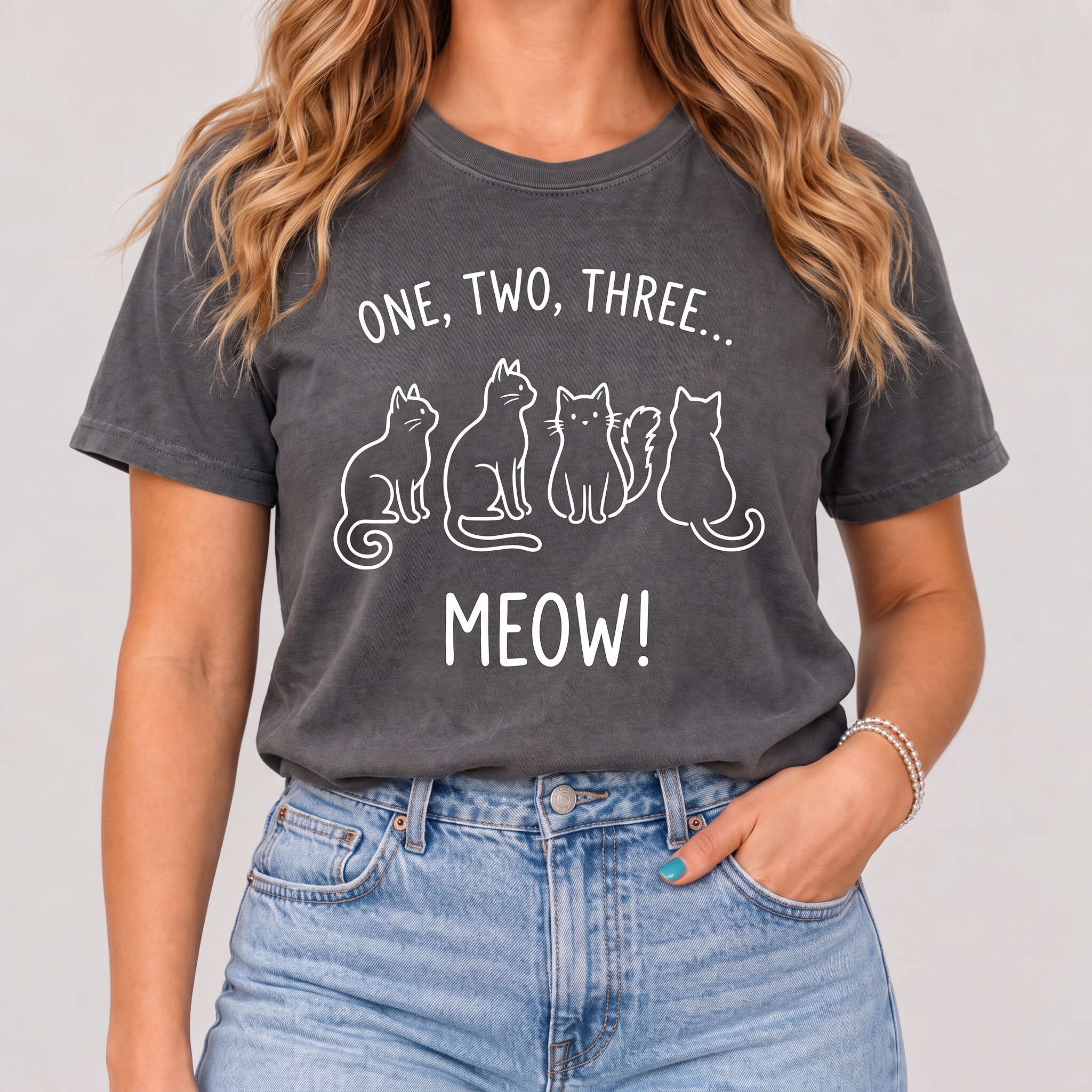 Women's "One, Two, Three... Meow!" Cat T-Shirt
