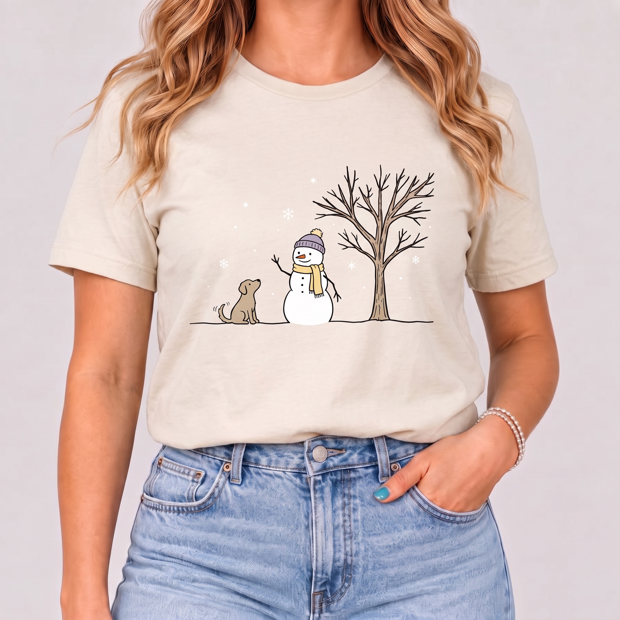 Women's Christmas Snowman and Pup T-Shirt