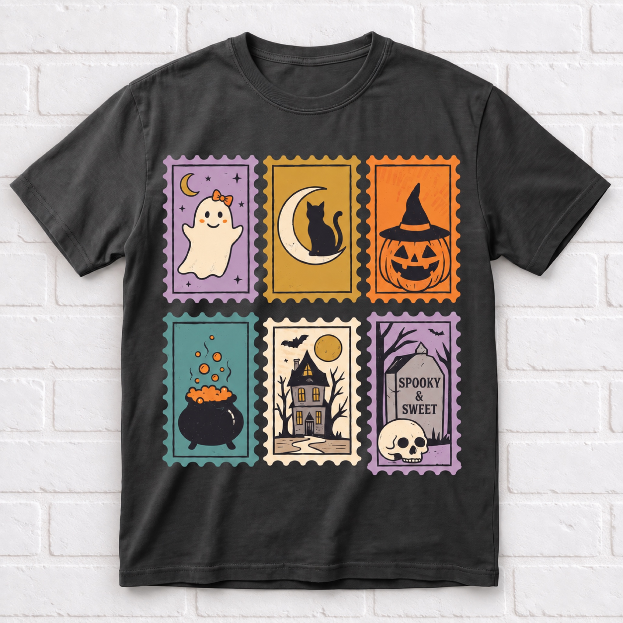 Women's Halloween "Spooky & Sweet" Stamps T-Shirt