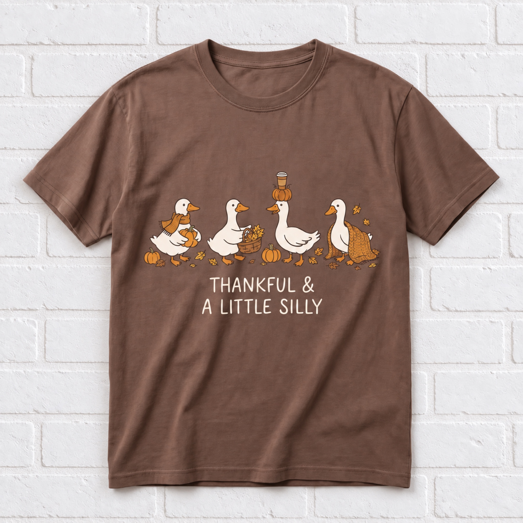 Women's Thanksgiving "Thankful & a Little Silly" Goose T-Shirt