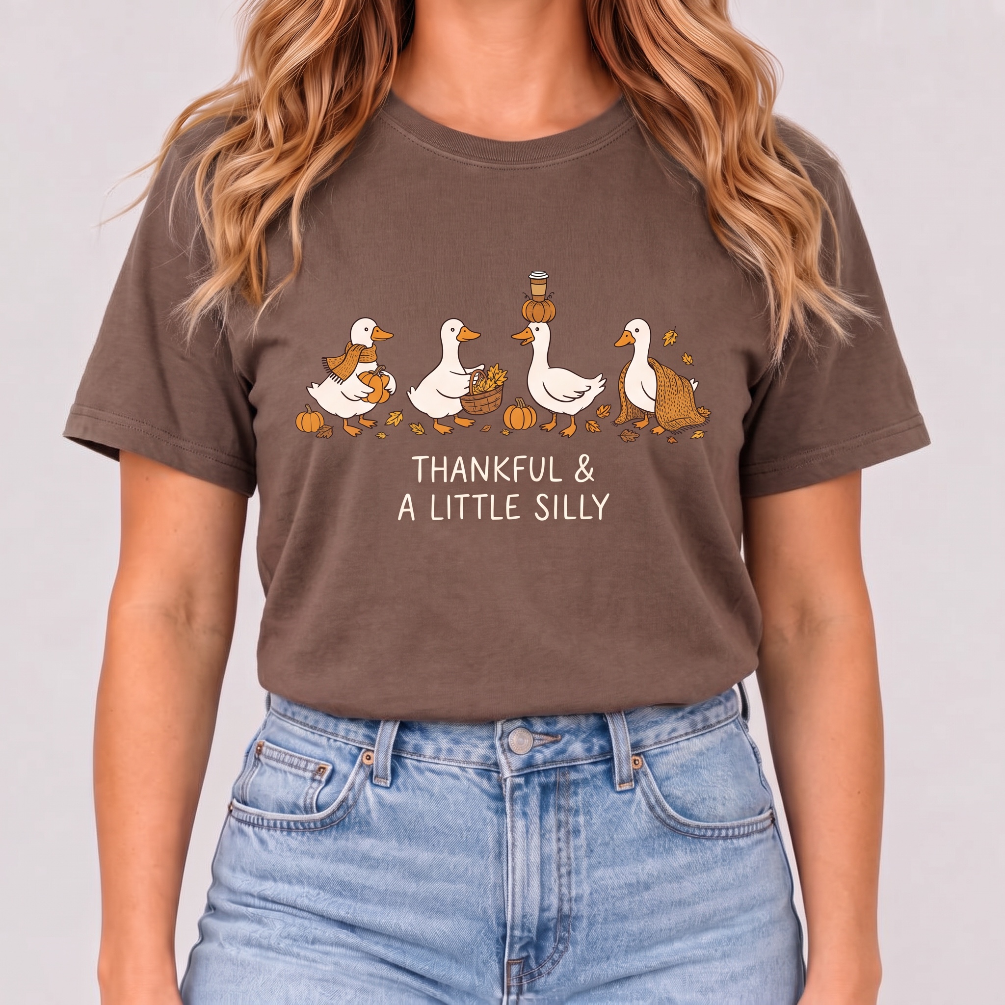 Women's Thanksgiving "Thankful & a Little Silly" Goose T-Shirt