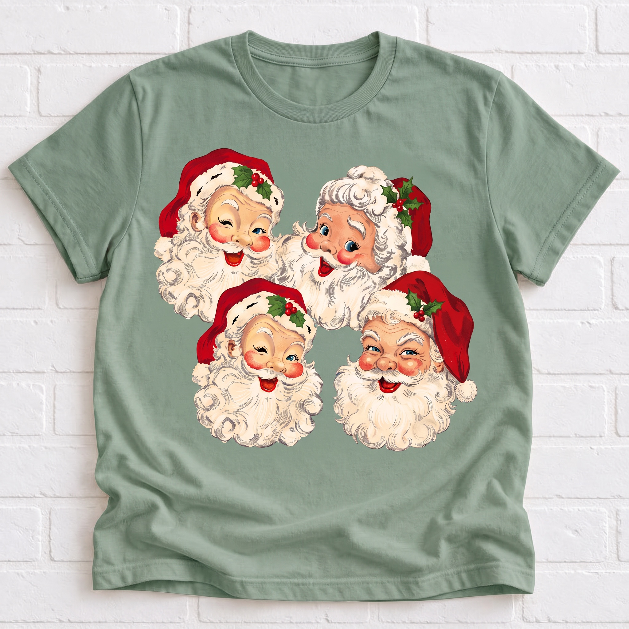 Women's Christmas Vintage Santa Faces T-Shirt