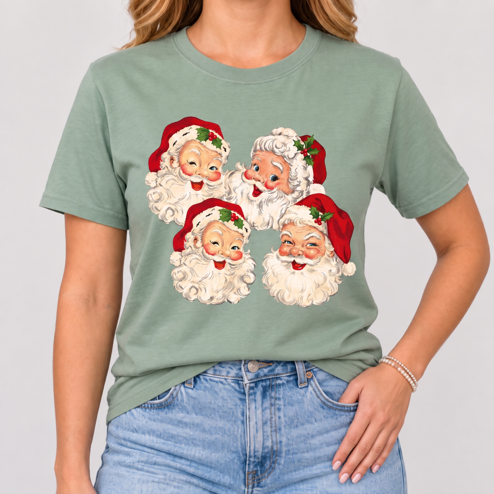 Women's Christmas Vintage Santa Faces T-Shirt