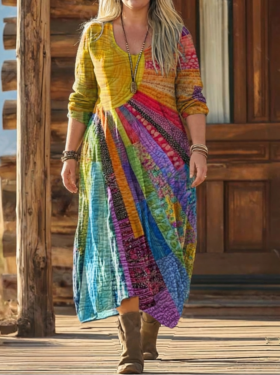 Liora - Printed Bohemian Dress - Plus size model