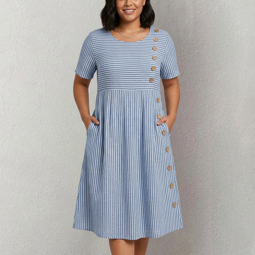 Pia - Striped Button Dress - Plus size model