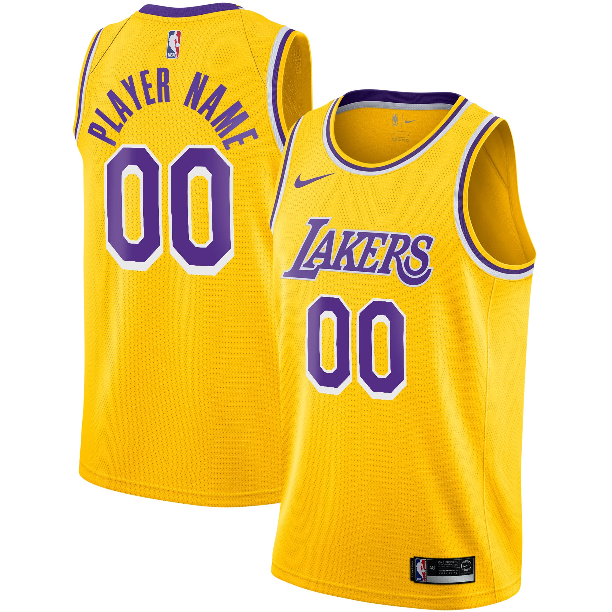 Los Angeles Lakers Gold Swingman jersey, custom blank, NBA fan version, size S-XXL