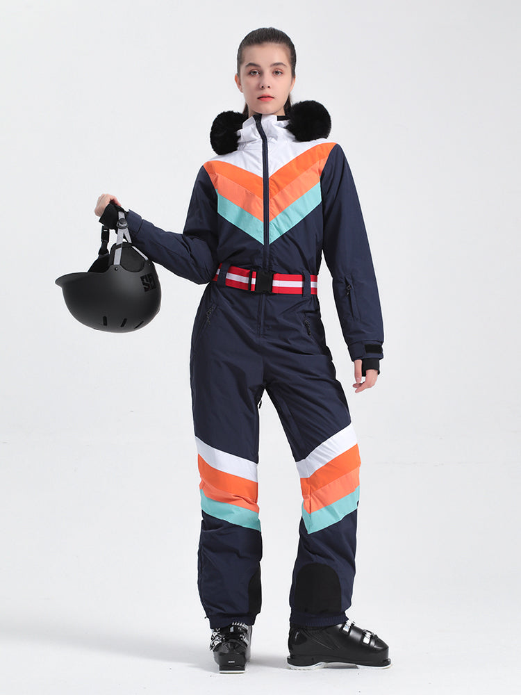 Women's Red Snow-Resistant Ventilated One-Piece Snow Suit