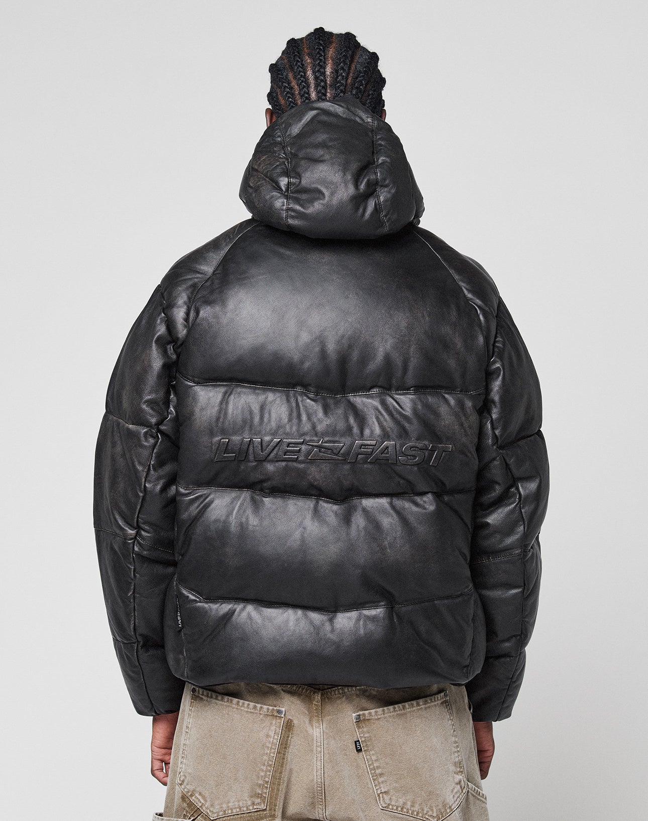 Live Fast Leather Puffer Jacket