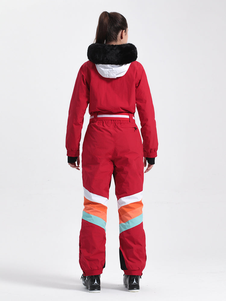 Women's Red Snow-Resistant Ventilated One-Piece Snow Suit