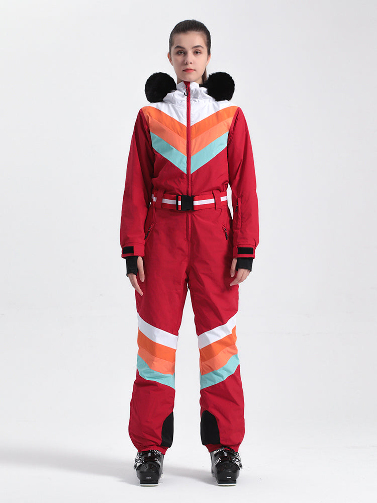 Women's Red Snow-Resistant Ventilated One-Piece Snow Suit
