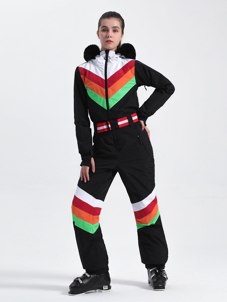 Women's Red Snow-Resistant Ventilated One-Piece Snow Suit