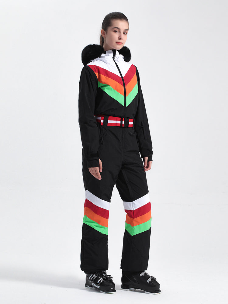 Women's Red Snow-Resistant Ventilated One-Piece Snow Suit