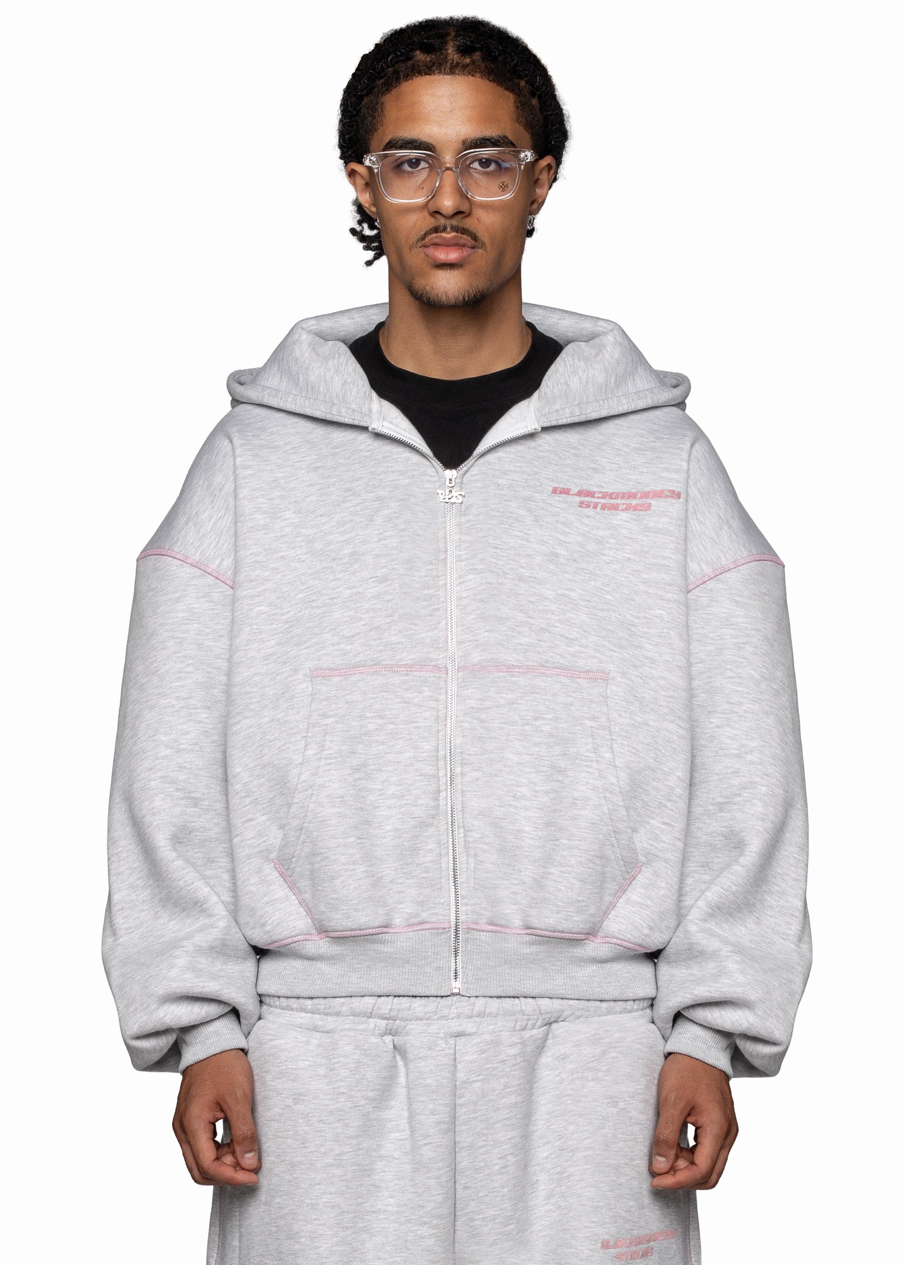 GREY LINE PINK ZIP HOODIE