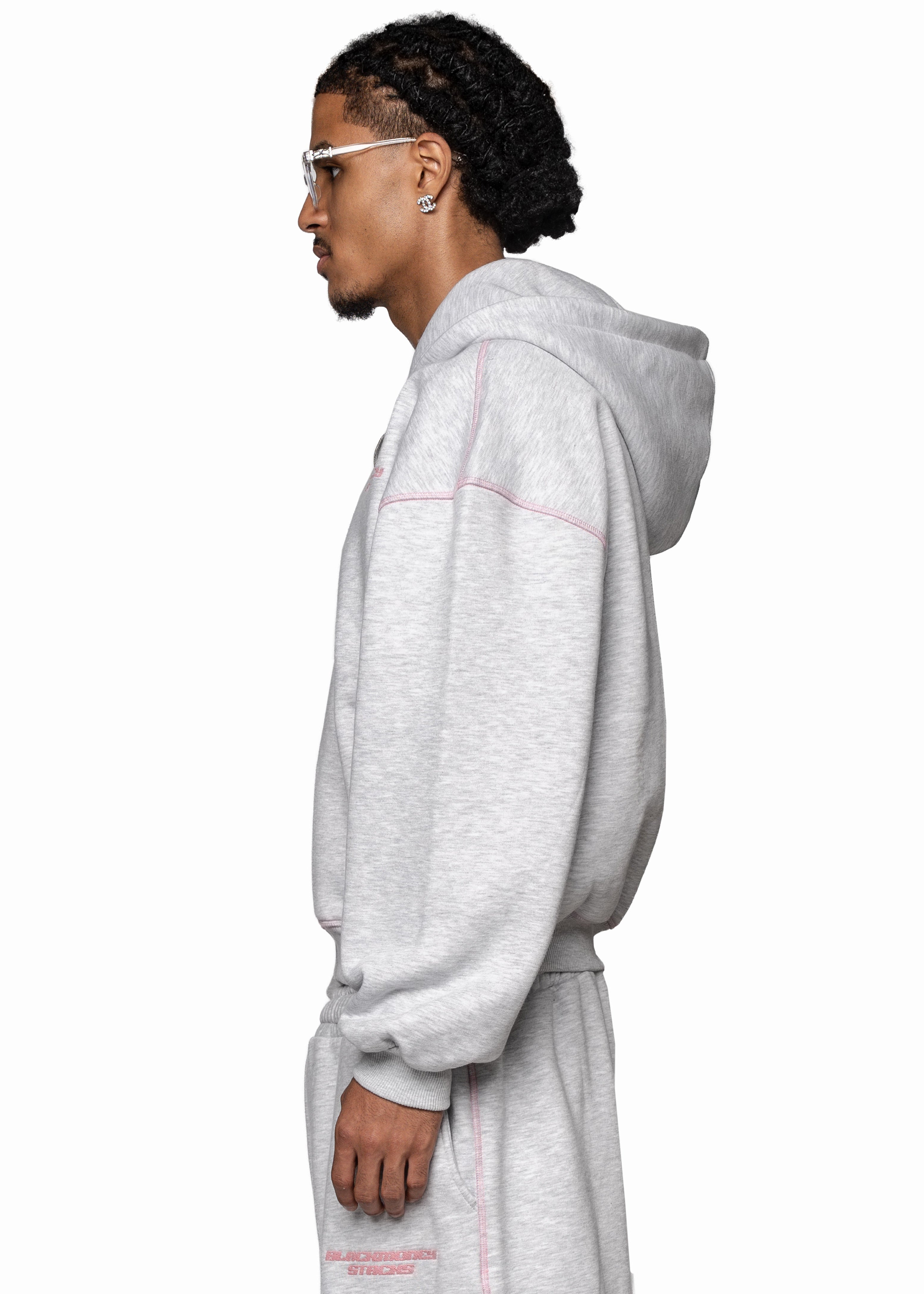 GREY LINE PINK ZIP HOODIE
