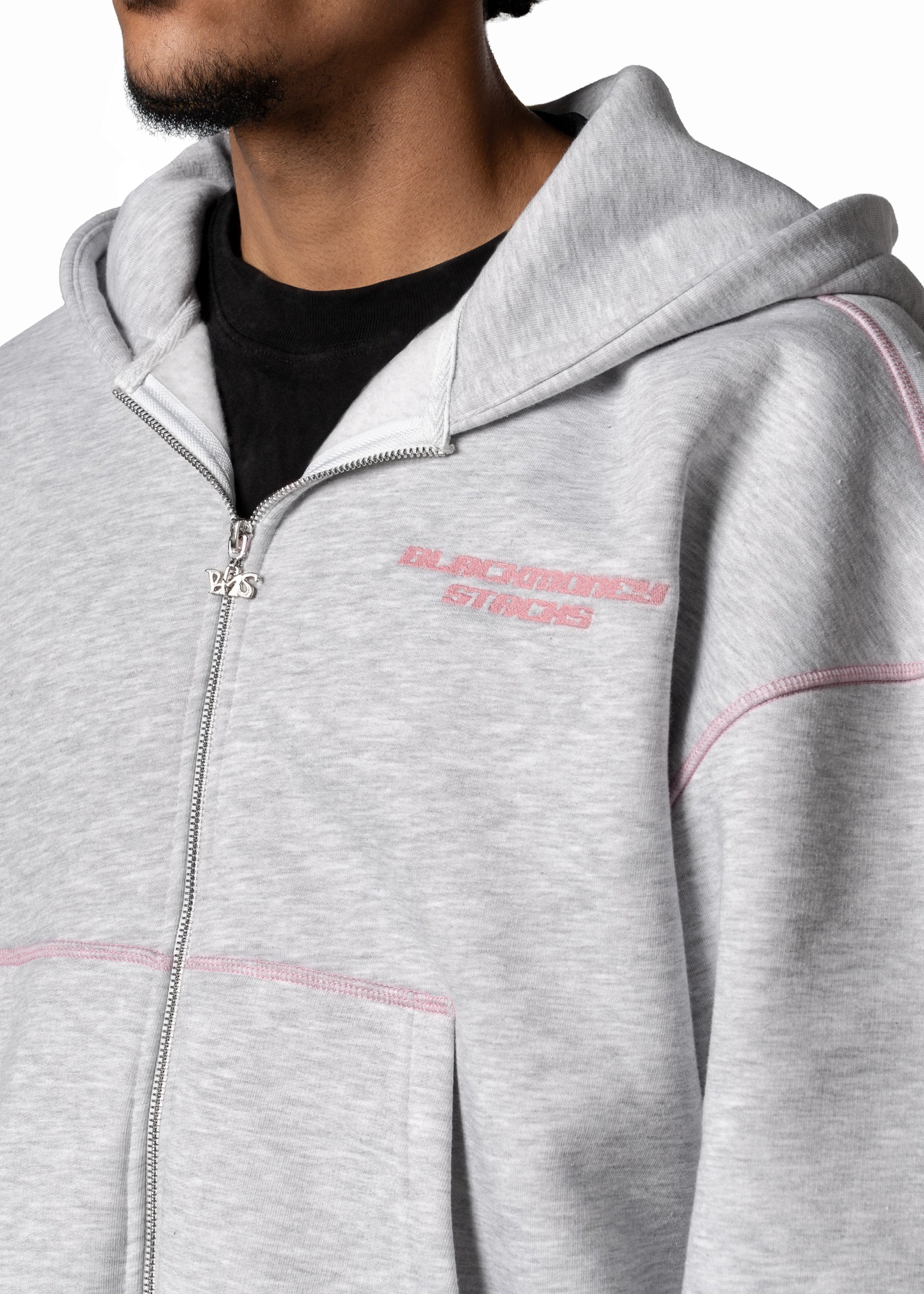 GREY LINE PINK ZIP HOODIE