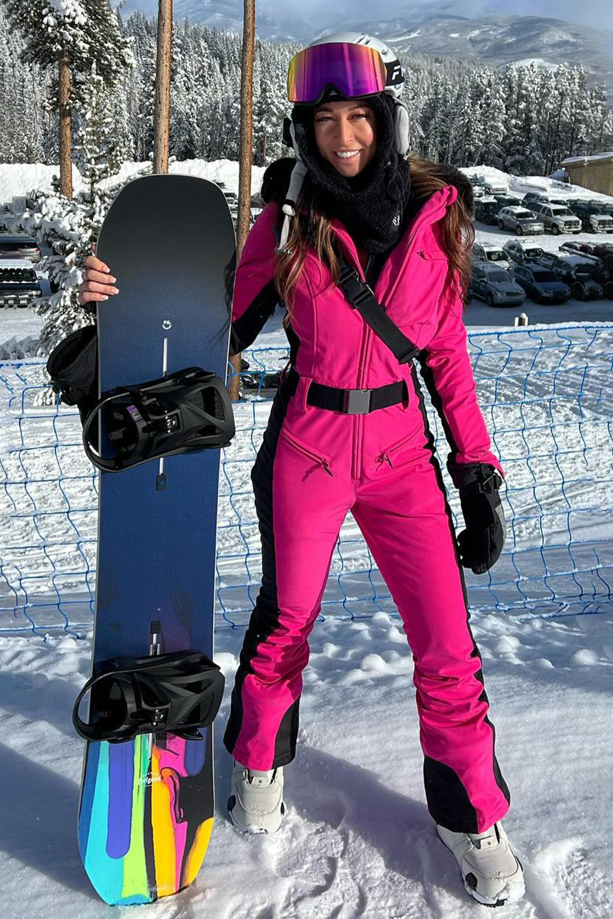Women's Minimalist Faux Fur Lavender Down One-piece Ski Suits