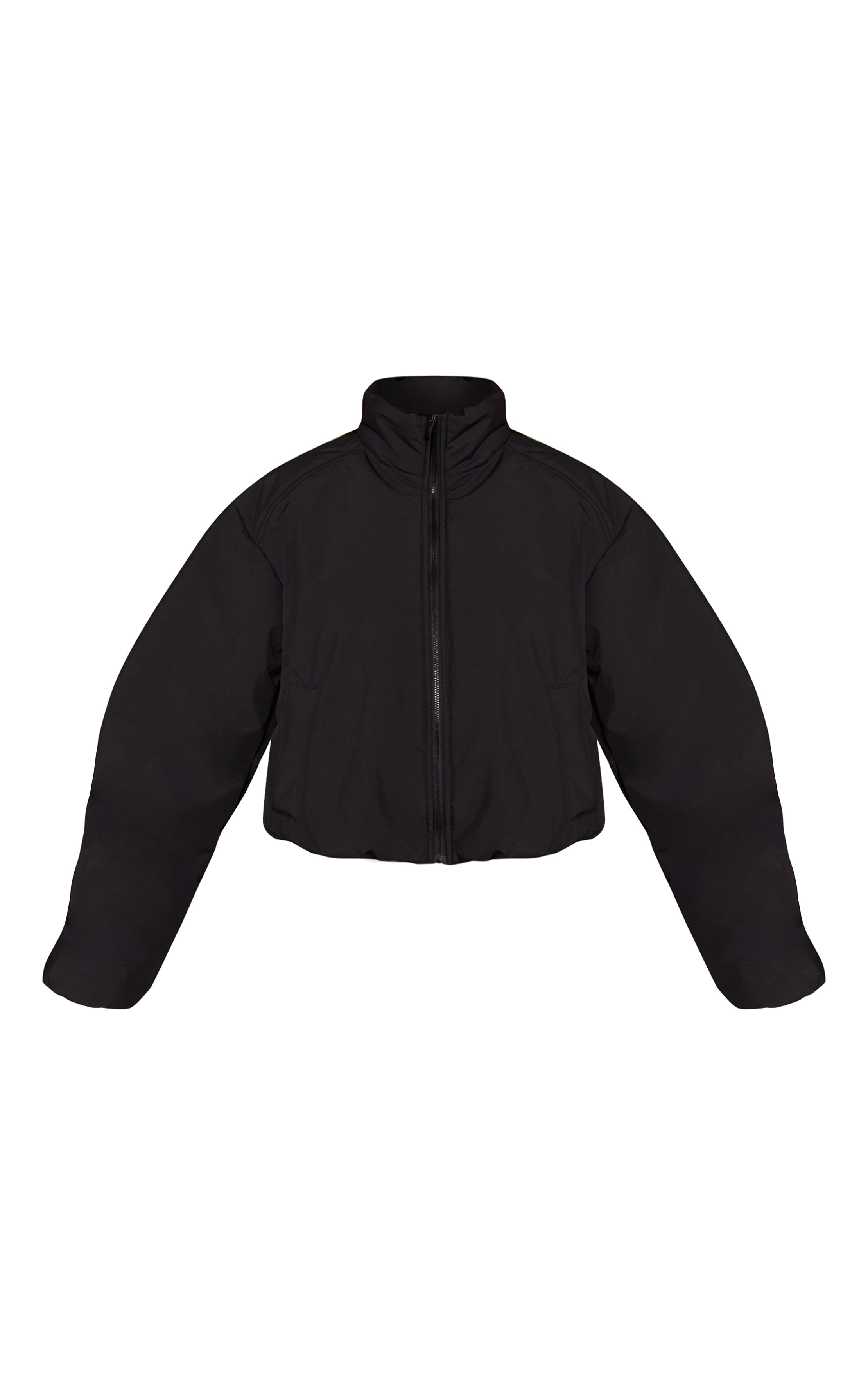 Black Funnel Neck Cocoon Sleeve Zip Through Jacket