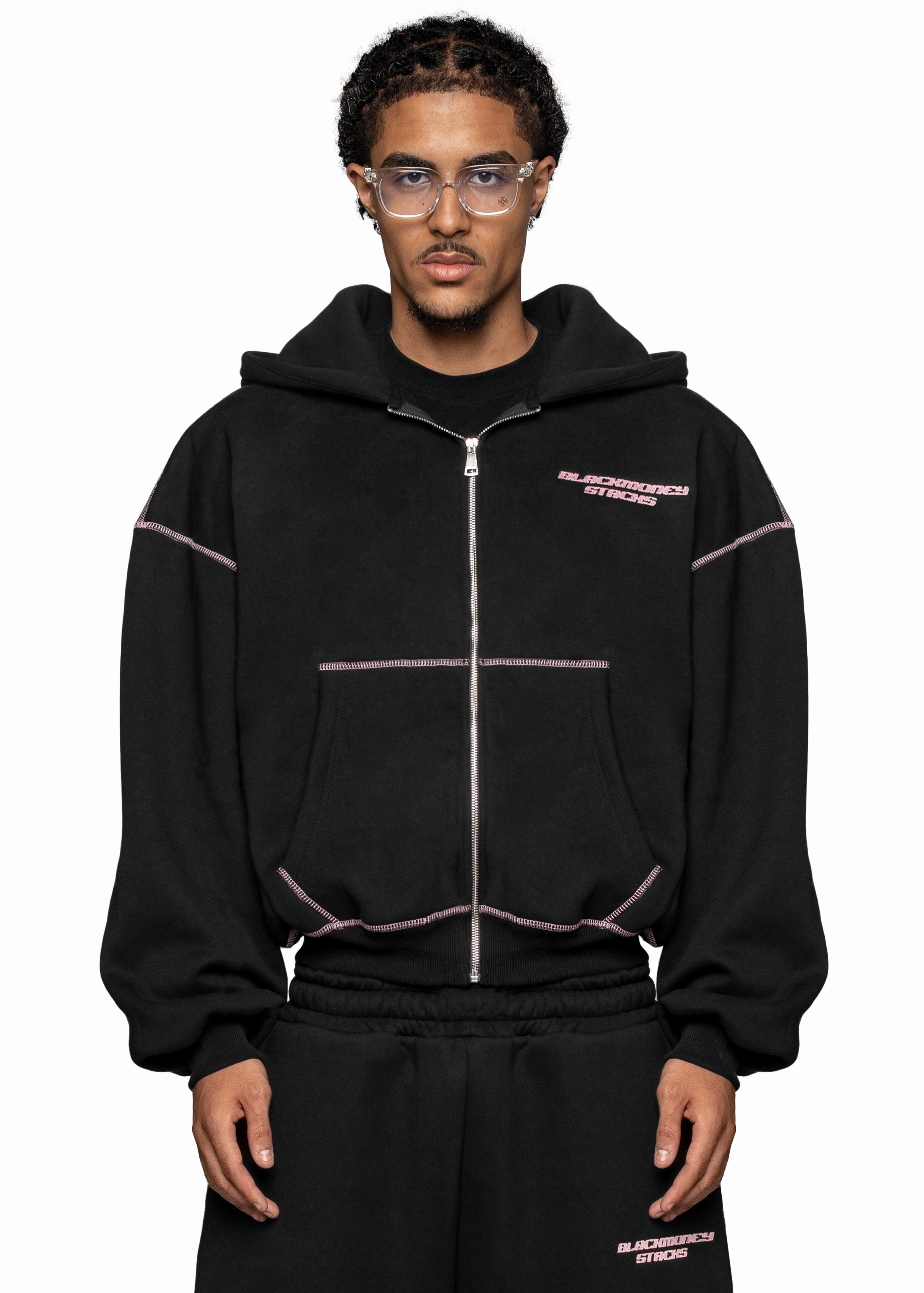 BLACK LINE PINK ZIP HOODE