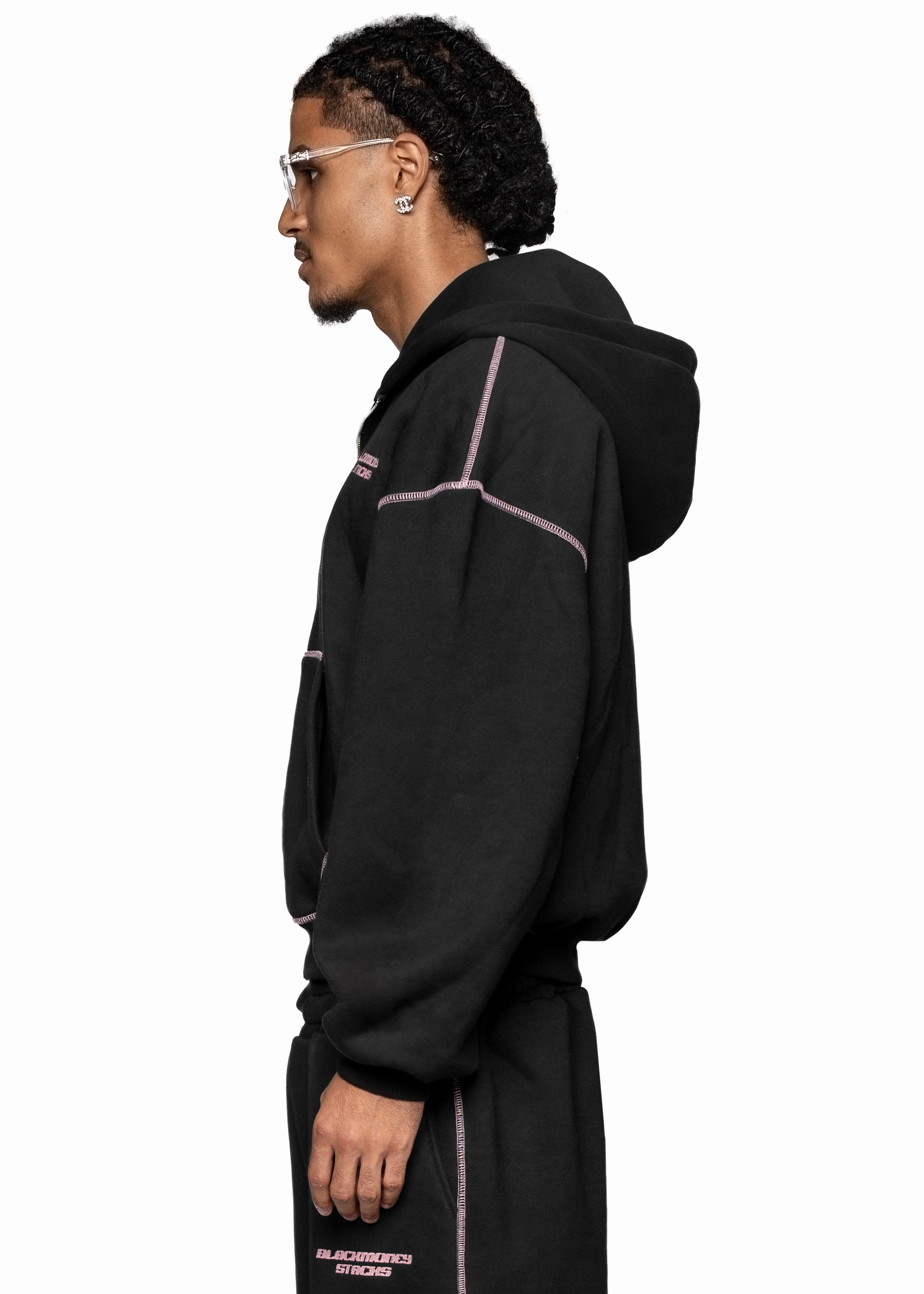 BLACK LINE PINK ZIP HOODE