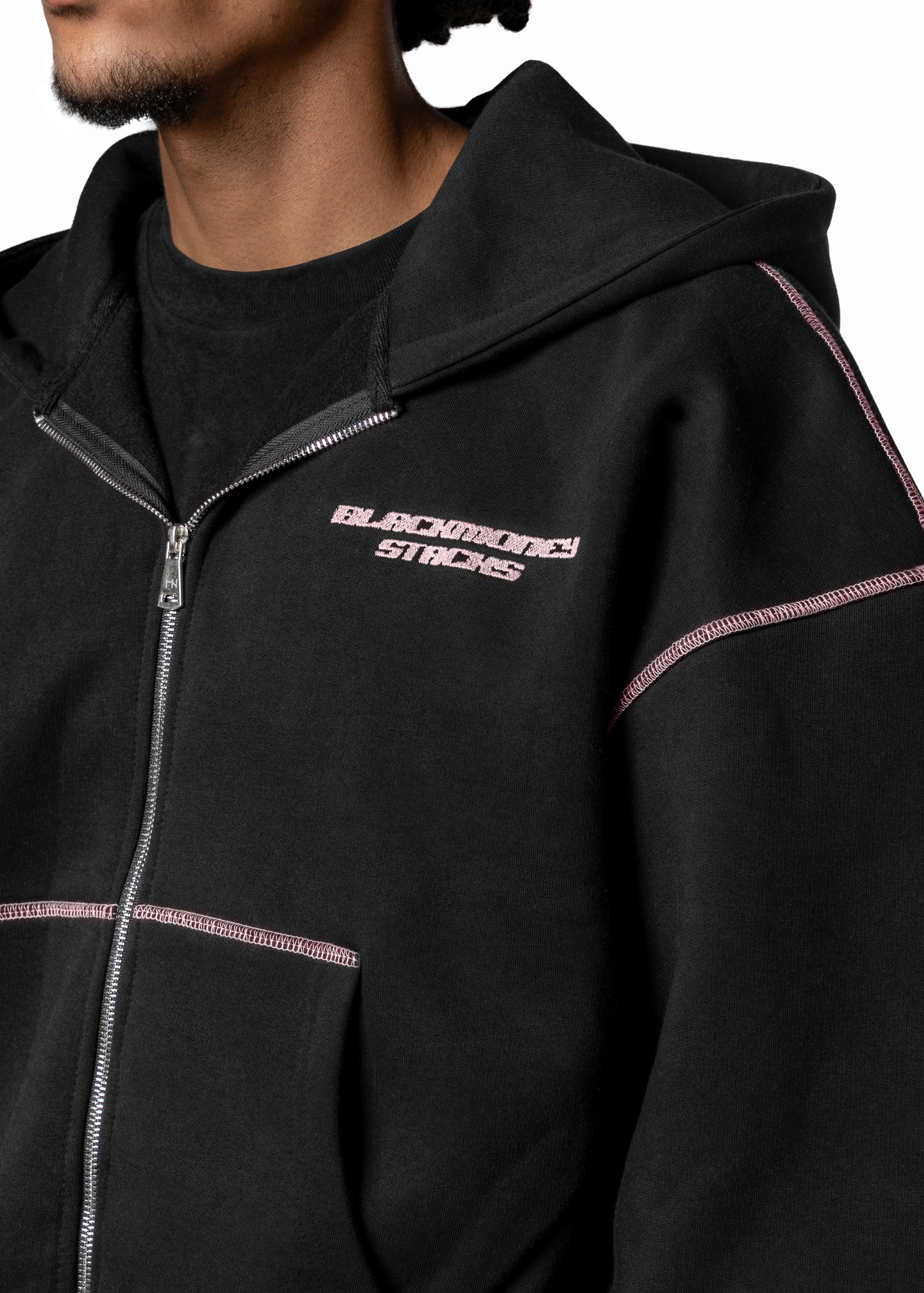 BLACK LINE PINK ZIP HOODE