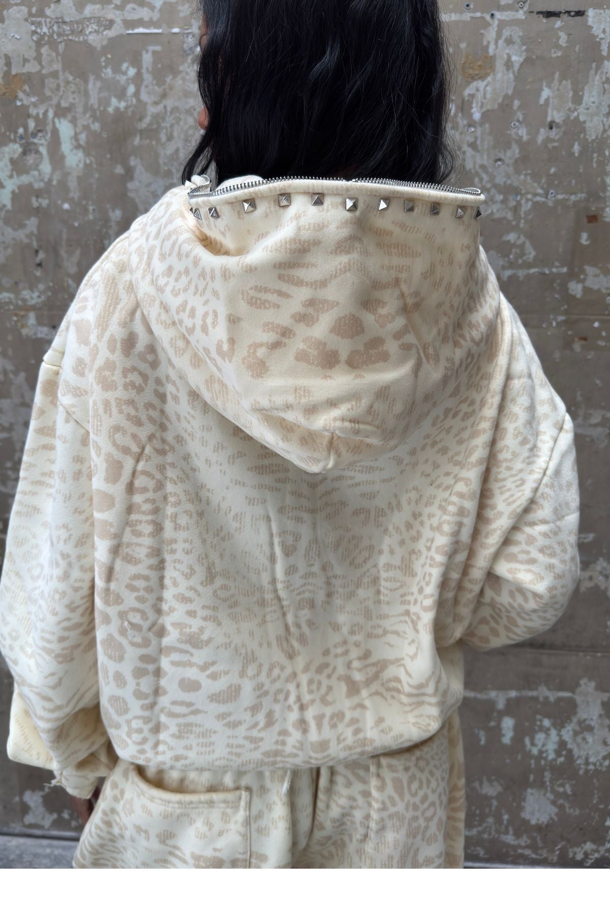 Leopard Zip Hoodie (Cream)
