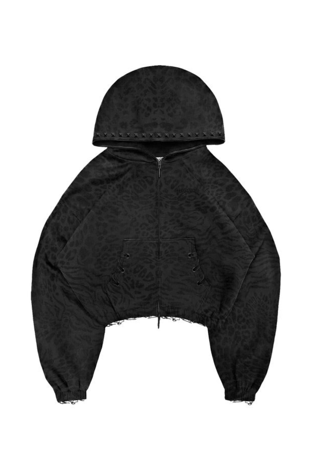 Leopard Zip Hoodie (Black)