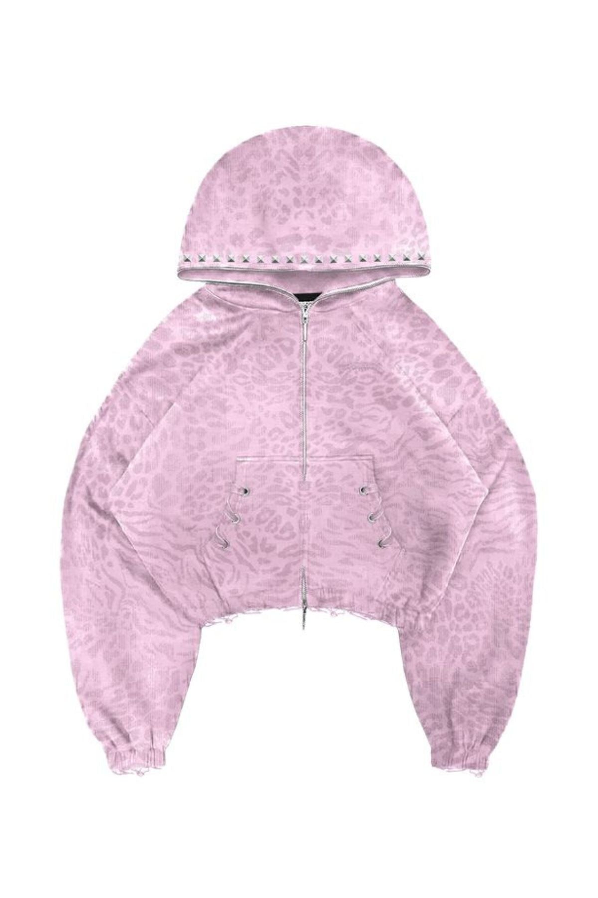 Leopard Zip Hoodie (Pink)