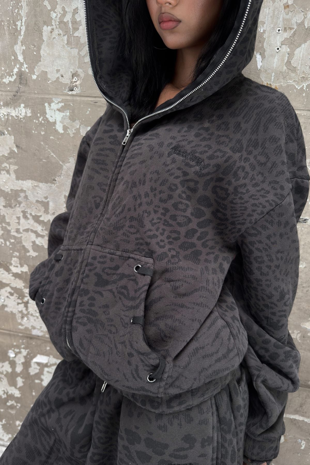 Leopard Zip Hoodie (Black)