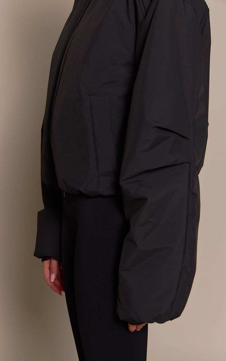 Black Funnel Neck Cocoon Sleeve Zip Through Jacket