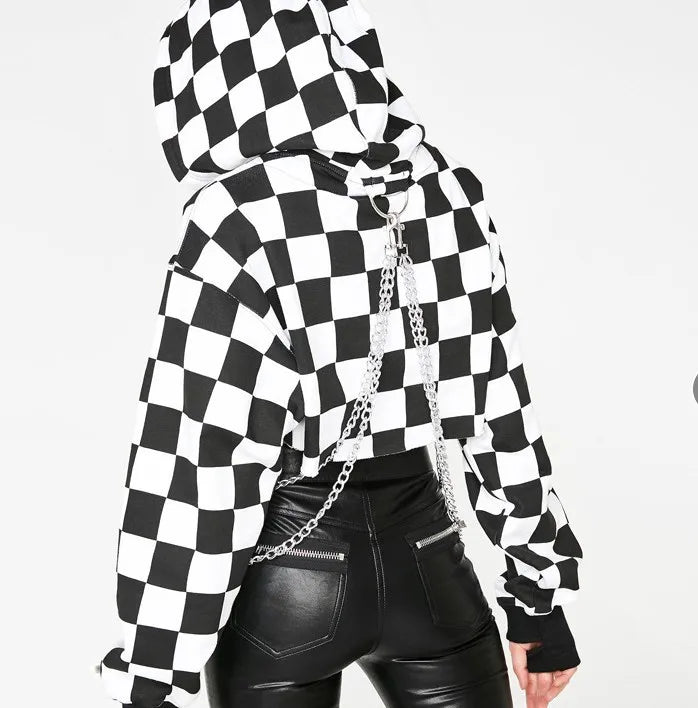 Checkmate Chain Gothic Cropped Hoodie