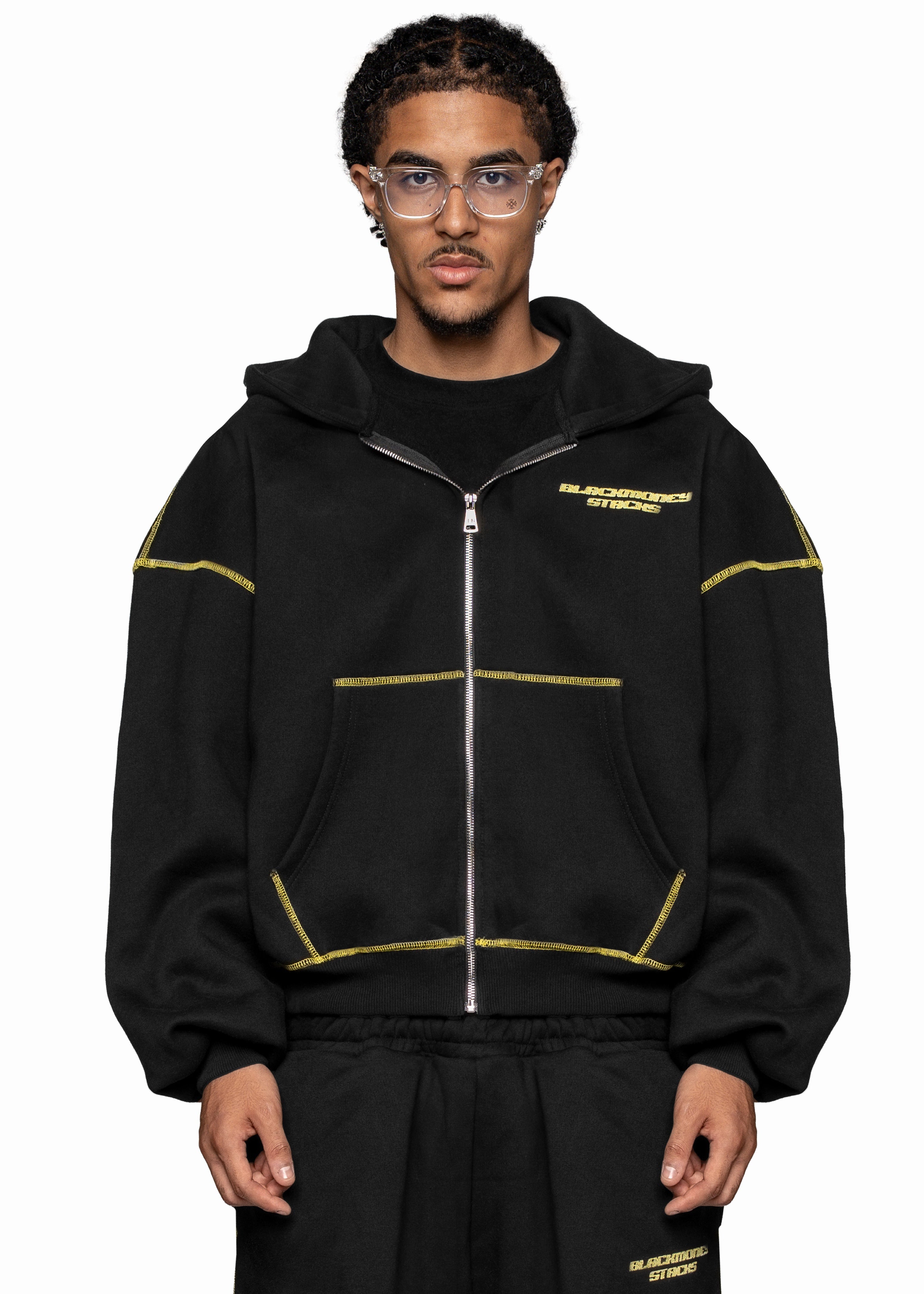 BLACK LINE YELLOW ZIP HOODIE