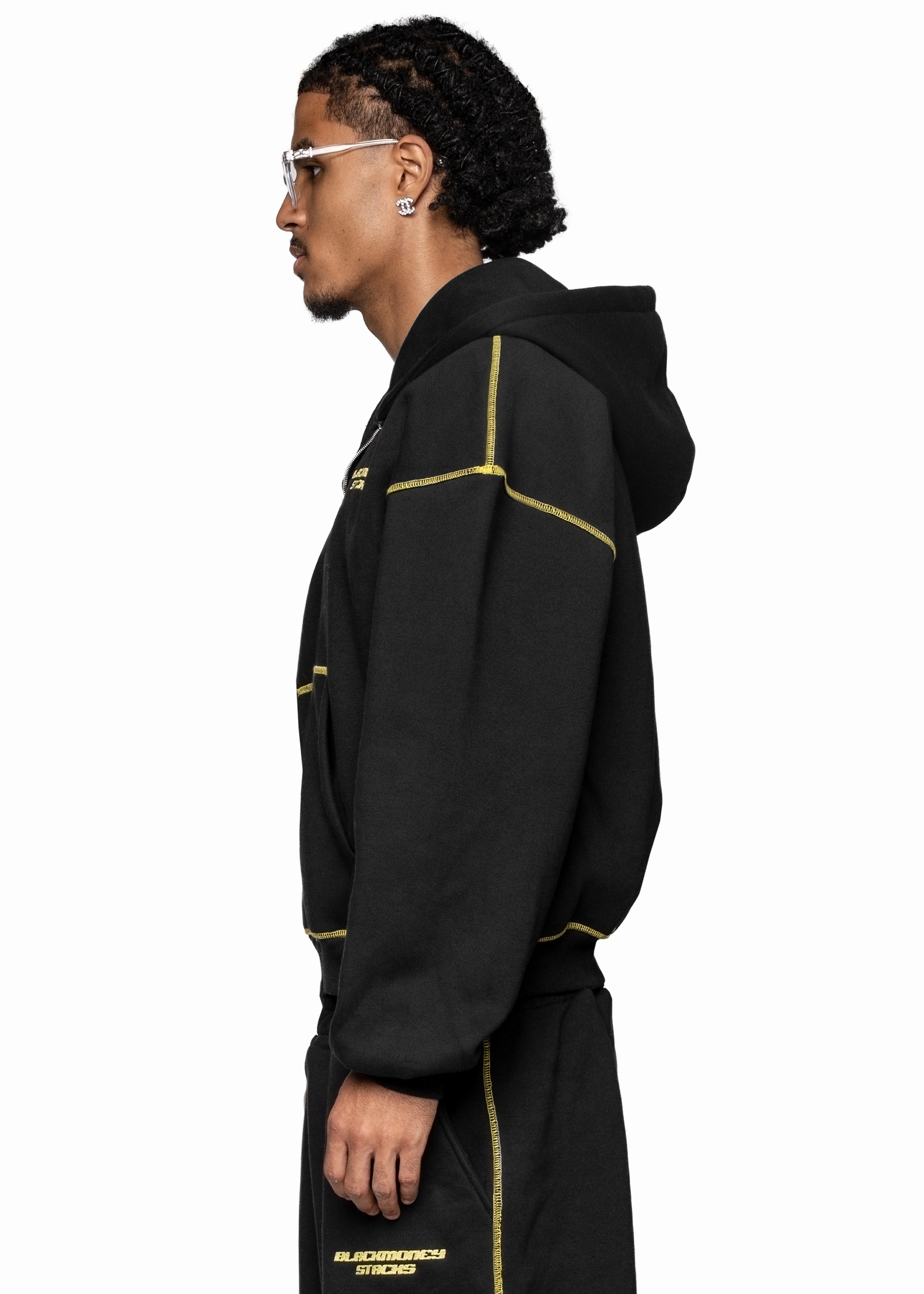BLACK LINE YELLOW ZIP HOODIE