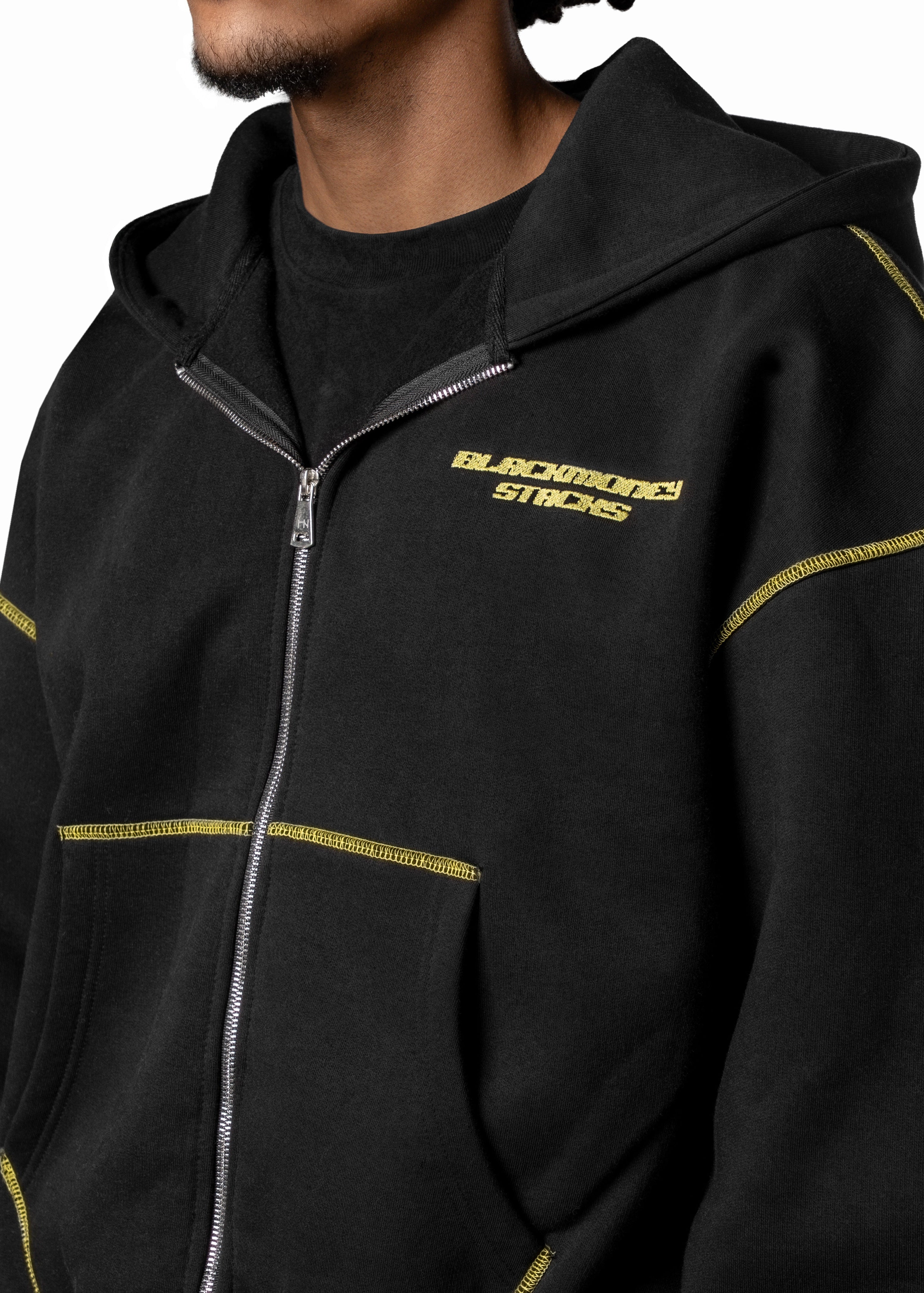 BLACK LINE YELLOW ZIP HOODIE