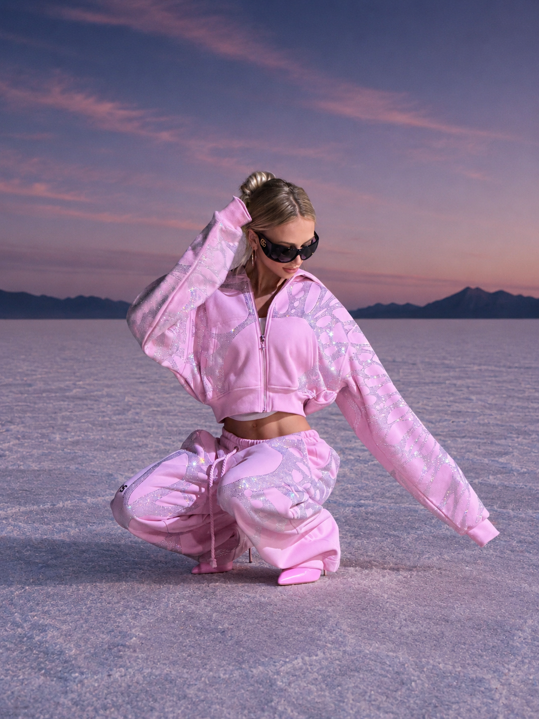 Ascent Pink Rhinestone Cropped Hoodie