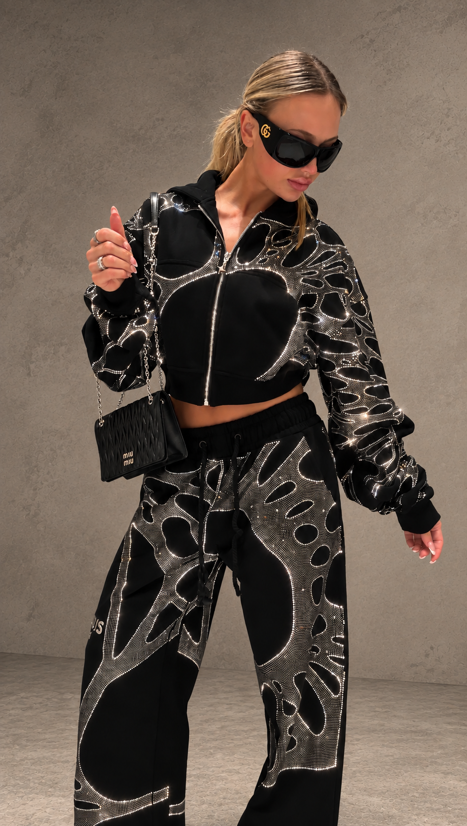 Ascent Black Rhinestone Cropped Hoodie