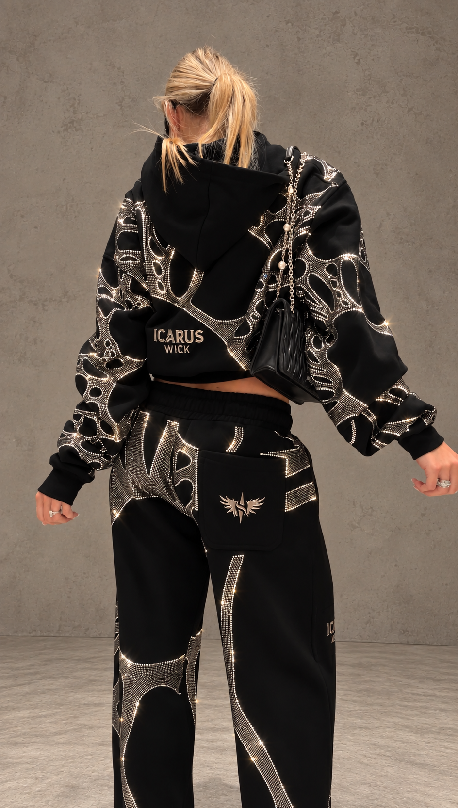 Ascent Black Rhinestone Cropped Hoodie