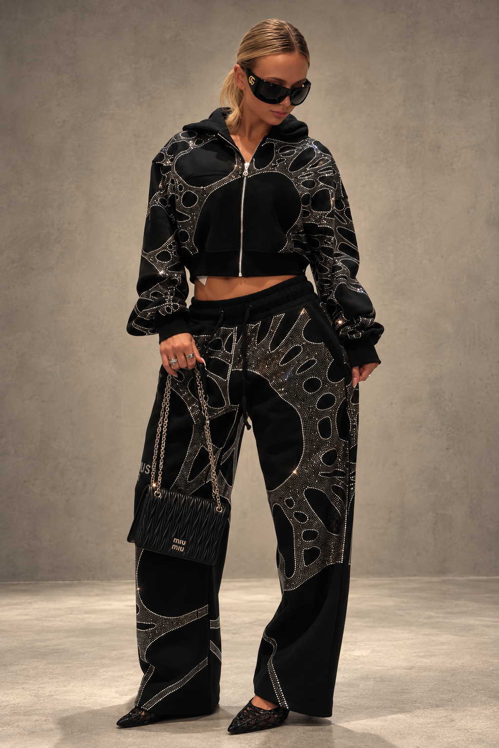 Ascent Black Rhinestone Sweatpants