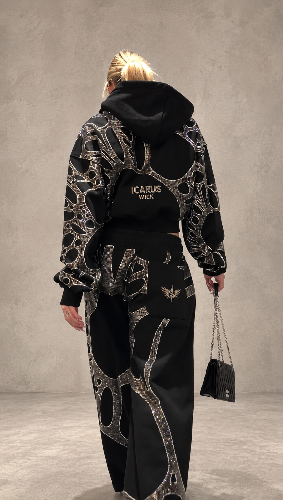 Ascent Black Rhinestone Cropped Hoodie