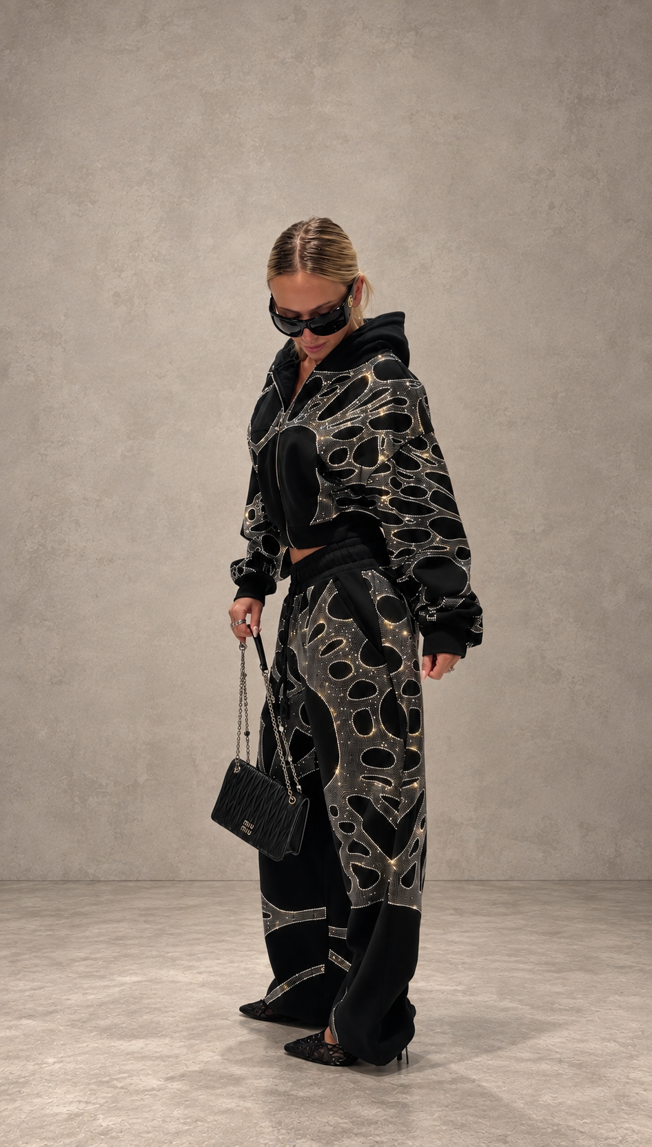 Ascent Black Rhinestone Sweatpants
