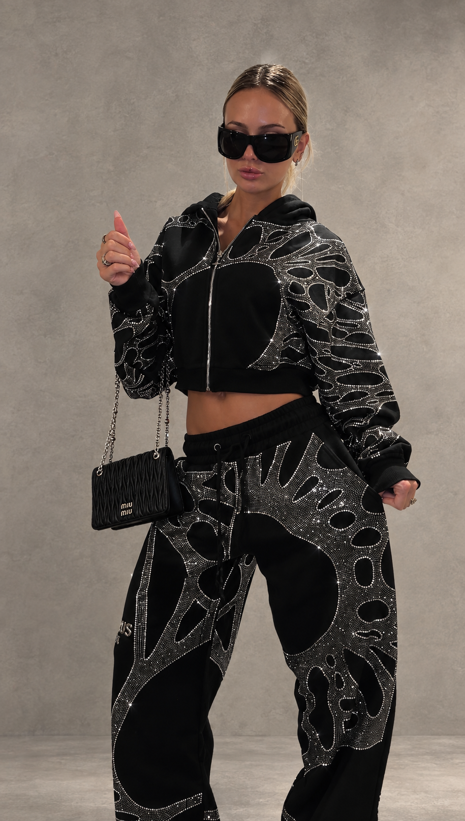 Ascent Black Rhinestone Sweatpants
