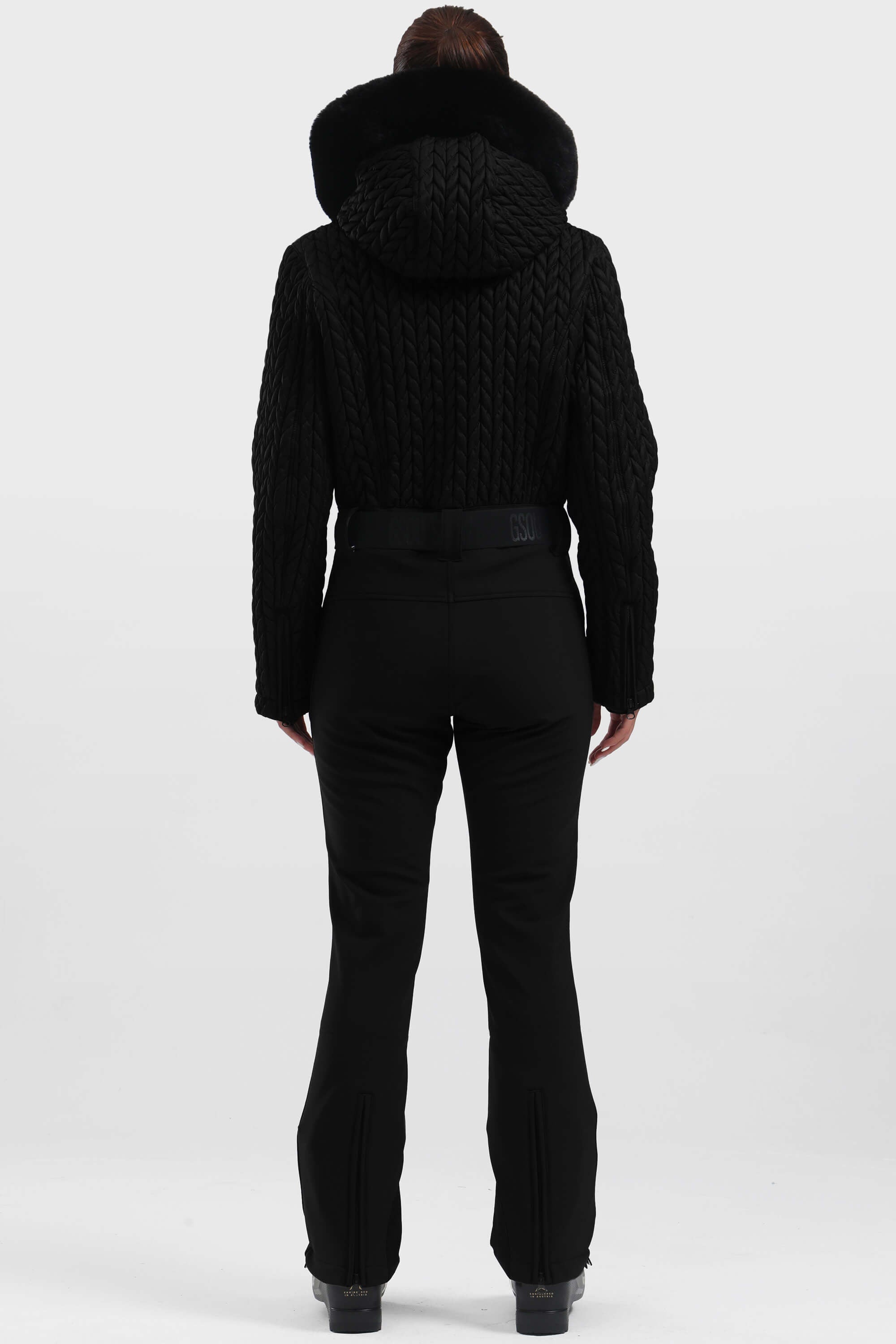 Women's Black Full Shirred Design One-Piece Ski Suit