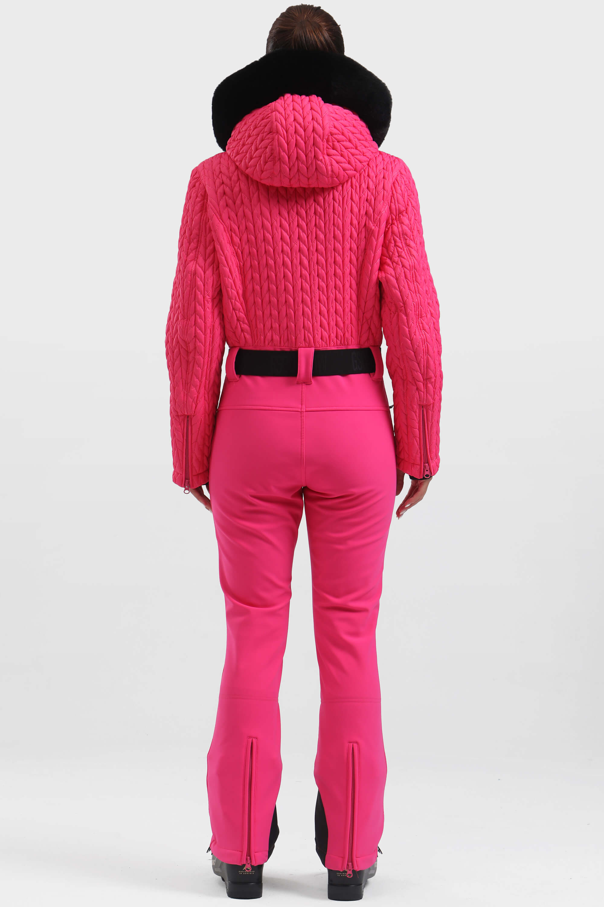 Women's Magenta Full Shirred Design One-Piece Ski Suit