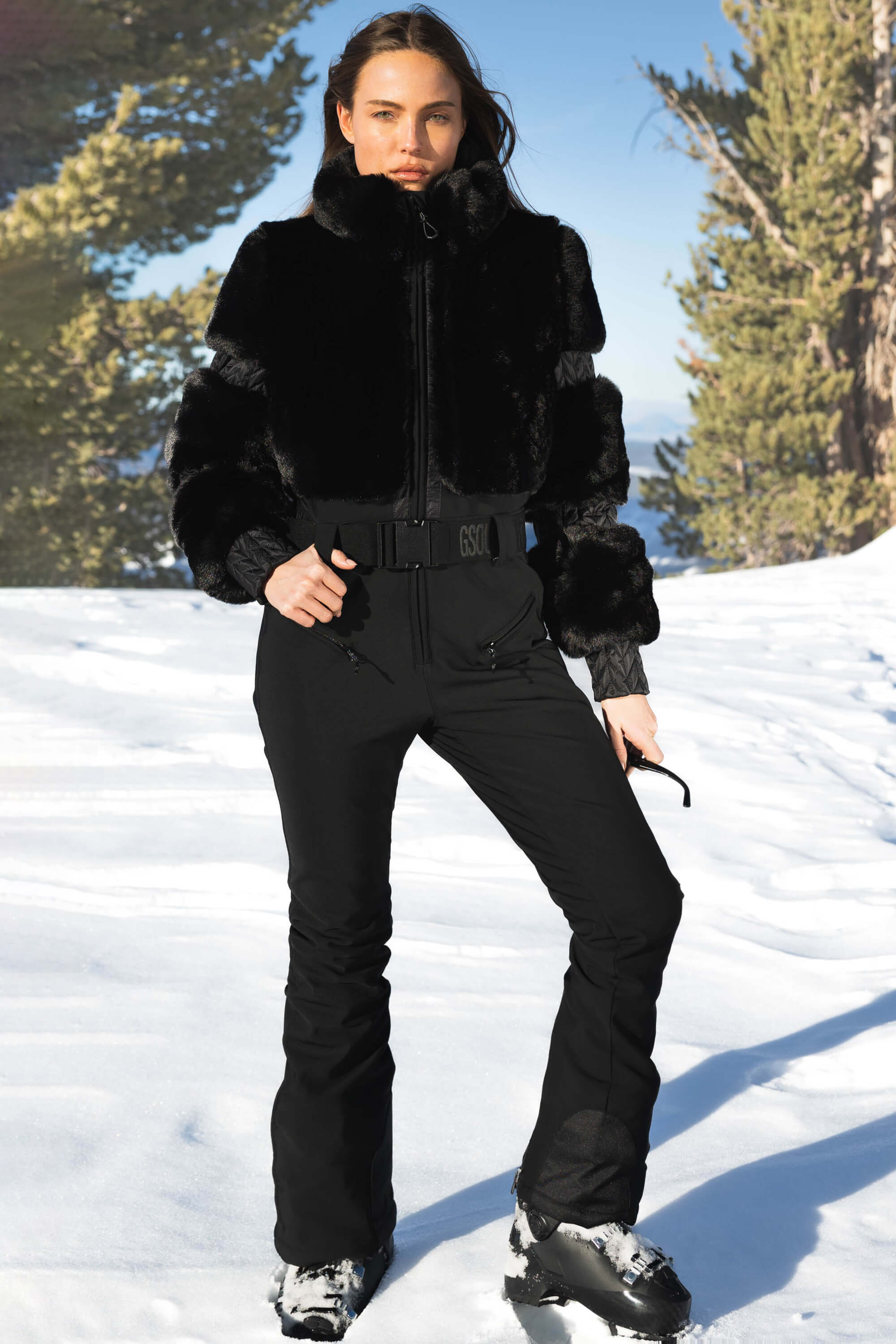 Elegant Women's Grey Faux-Fur One-Piece Ski Suit