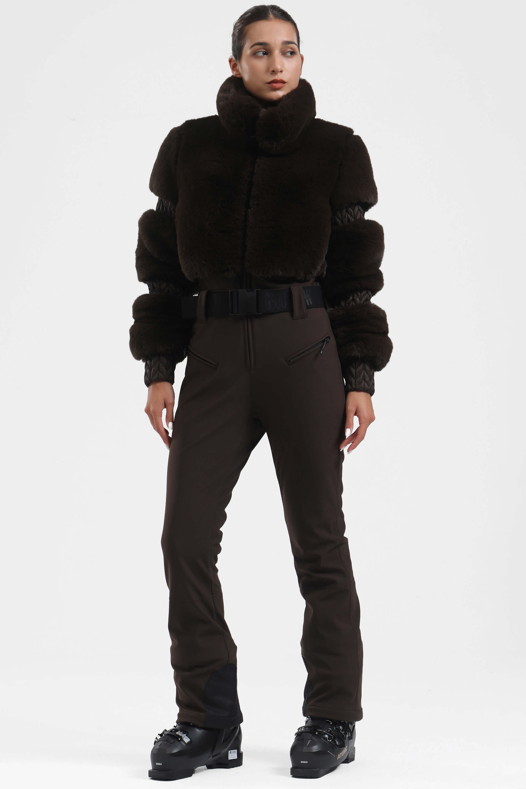 Elegant Women's Grey Faux-Fur One-Piece Ski Suit